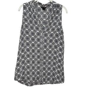 Theory Black White Print Silk Hylin Tank Size Large V Neck Career Wear